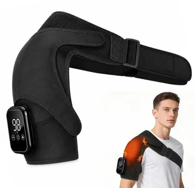 Produktbild von Schulter Massagegerät mit Wärmefunktion, 3 Vibrations‑ & 3 Heizstufen, kabelloser Wärme Schulterbandage mit Timer, für linke und rechte Schulter, Schwarz