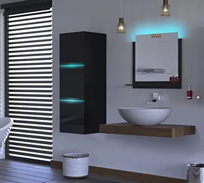 Produktbild von Furnitech ALIUS 5 I Badezimmer Bademöbel Badeschränke Spiegel Set (LED RGB (16 Farben), Schwarz)