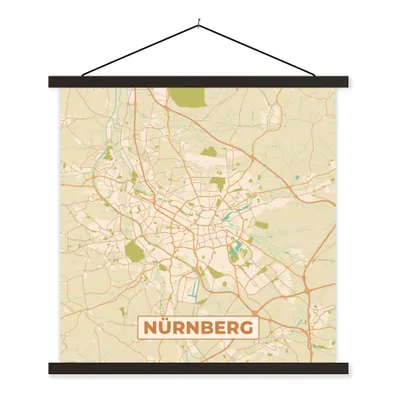 Produktbild von MuchoWow® Textilposter Karte - Nürnberg - Vintage - Karte 60x60 cm mit schwarzem Rahmen - Posteraufhänger