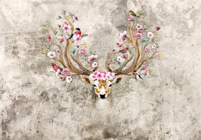 Produktbild von Vlies Fototapete Kinderzimmer Tiere (312x219cm - 3 Bahnen) Mädchen Hirsch inklusive Kleister Wandtapete Tapete Latexdruck UV-Beständig Montagefertig