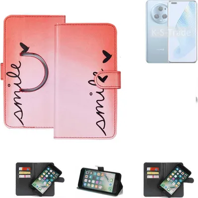 Produktbild von K-S-Trade Schutzhülle Handyhülle kompatibel mit Honor Magic5 Hülle cover bookstyle Etui ''smile'' rot Standfunktion Kameraschutz (1Stk)