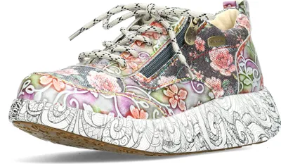 Produktbild von Laura Vita Damen Sneaker floral Leder mit Reißverschluss Gummisohle NIKITO-62, Größe:39 EU, Farbe:Grau
