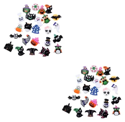 Produktbild von 2 Sets Halloween Harz Flatback Perlen in gemischten Stilen für Schmuck und Haarschmuck