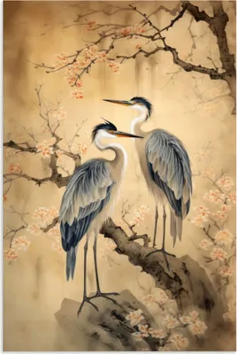 Produktbild von ARTland Wandbild Alu für Innen & Outdoor Kraniche und Kirschblüten Größe: 40x60 cm