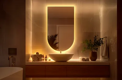 Obrázek produktu pro LED osvětlené kulaté obloukové zrcadlo s obloukovým nástěnným zrcadlem - 60x100 cm - LED- teplé (3000K)