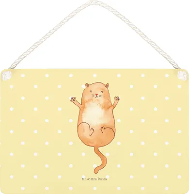 Produktbild von Mr. & Mrs. Panda Schild Katze Umarmen DIN A5 - Gelb Pastell - Geschenk, wandtafel, Cats, Freundin, Holzschild, Liebe, Cat, holzbild, Türschild, Katzen, Wandschild