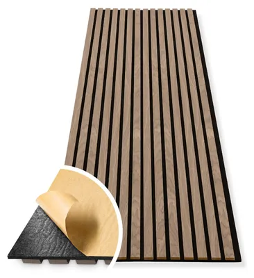 Productafbeelding van HAGEFOL® Akoestische panelen, zelfklevend EasyFix, houten wandpaneel, 240x56 cm, kleur: walnoot, 2 stuks, verpakt in een doos van 240x28 cm