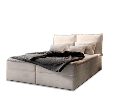 Produktbild von Masseno Boxspringbett LENTE 140x200 cm Komplett-Set mit Bonell Matratze und Topper, Polsterbett mit Bettkästen -Creme, LINCOLN 03