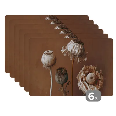 Obrázok produktu pre MuchoWow® Podložky Sada 6 umývateľných podložiek 45x30 cm Bloemen - Planten - Droogbloemen - Bruin - Podložka na stôl Podložka Nekĺzavá a odolná voči teplu - Podložka na stôl - Odolná voči teplote