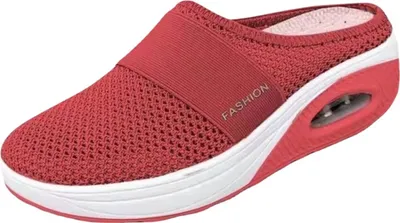 Produktbild von Leichte Bequeme Paket Kopf Hausschuhe Weibliche Dicke Untere Luftkissen Hohl Gitter Atmungsaktiv Ohne Ferse Ein Steigbügel Flachen Schuh, rot, 37