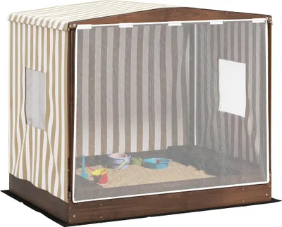 Produktbild von Sandkasten, Sandkiste mit Vordach und Netztür, Sitzbänke, Bodenschutz, Braun