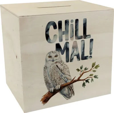 Produktbild von Entspannte Schneeeule Chill mal Spardose aus Holz