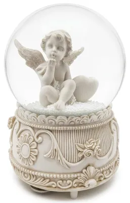 Musikalische Schneekugel 100 mm, Engel-Figur, batteriebetrieben, Design B