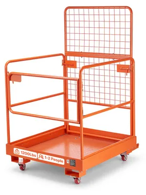 Image de Plateforme de manutention VEVOR, dimensions 920 x 1045 mm, poids de charge 544,31 kg. Panier de travail en acier au carbone, plateforme avec poches d'accès de 155 x 60 mm, goupille de verrouillage, roulettes. Cage de sécurité pour chariot élévateur, conçue pour les travaux en hauteur
