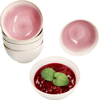 Zdjęcie produktu dla zestaw 6 misek na płatki śniadaniowe Reactive Glaze Paris 400ml 6 osób Różowa miska na sałatkę owocową