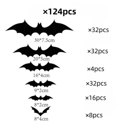 Imagen del producto de 124 piezas de murciélagos de Halloween en 3D, color  – Decoración de pared para hacer tú mismo