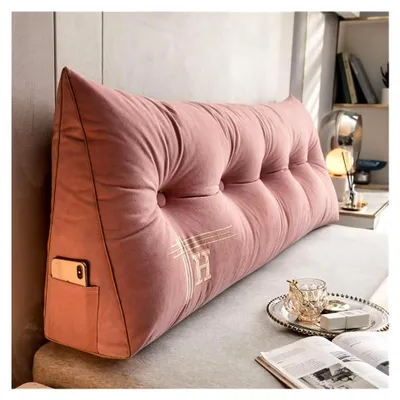 Produktbild von Großes Kopfteilkissen, Keilkissen, Nackenrolle, dreieckiges Kissen für das Bett, Rückenlehne, Stützkissen mit abnehmbarem Bezug (Rosa, 200 cm)