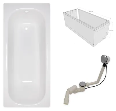 Produktbild von sanicomfort Badewannenset 160x70 cm aus Stahl-Email | 2,4 mm | Rechteckige Badewanne weiß | inkl. Styropor-Wannenträger & Ablaufgarnitur | Ablauf am Fußende