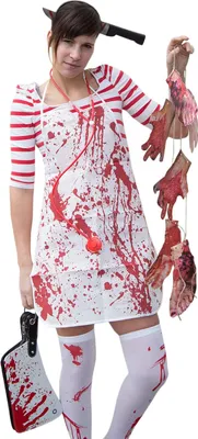 Produktbild von Oblique Unique Horror Halloween Kostüm Accessoire Set - Haarreif + Schürze + Strumpfhose + Girlande