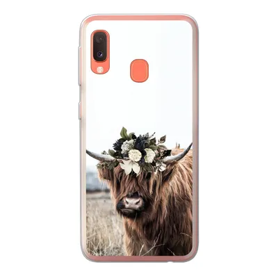 Produktbild von MuchoWow® Handyhülle Schutzhülle Hülle für Samsung Galaxy A20e Schottischer Highlander - Blumen - Tiere Silikon Softcase Handy Hülle - Abdeckung
