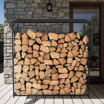 Image de Abri à bois - Râtelier à bois - Range-bois - Stockage à bois - Boiseraie - Métal noir - Format XXL