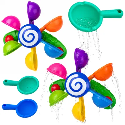 Immagine prodotto di Set da bagno con mulino ad acqua, ventose e due cucchiai – giocattolo per l'acqua