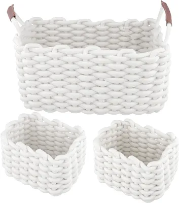 Productafbeelding van Opbergmanden van katoen, set van 3, afmetingen 35x27x16 cm en 22x15x12 cm, geschikt voor badkamer en slaapkamer