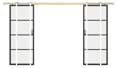 Produktbild von Versenkbare Doppelschiebetür - Aluminium und klares gehärtetes Glas - 2 x H 205 x B 83 cm - SINCA II