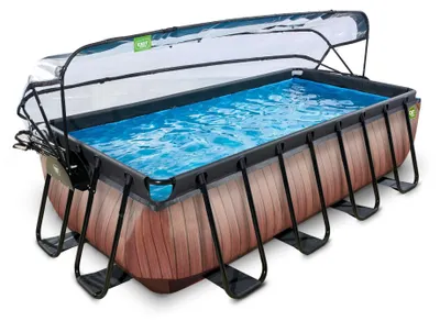 Obrázek produktu pro EXIT Wood rámový bazén 400 x 200 x 100 cm, nadzemní bazén, s pískovým filtrem a zastřešením, obdélníkový, hnědý