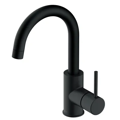 Produktbild von Lenz BOW² Waschtischarmatur Schwarz-matt – erhöhter 360° Auslauf, Anti-Fingerabdruck, Easy Clean Pop-Up, EasyFix Montage, Keramikkartusche 46010251