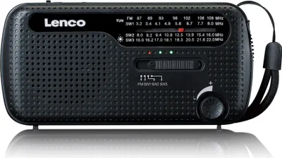 Produktbild von Lenco MCR-113BK - Tragbares Notfall Kurbelradio mit Aufziehfunktion, Taschenlampe und Powerbank in einem - Schwarz