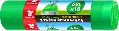 Immagine prodotto di Sacchi per rifiuti da cucina con nastro adesivo 60L, 10 pezzi