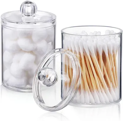 Produktbild von Wattestäbchen- und Wattepad-Spender - Mit Deckel zur Aufbewahrung von Kosmetikartikeln - Transparent - 284 ml - 2 Stück