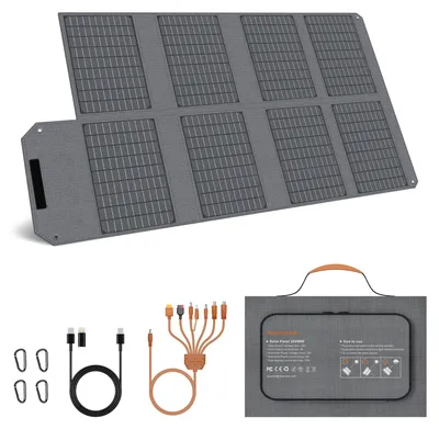 Immagine prodotto di Pannello solare portatile - Caricabatterie solare pieghevole da 80W - Efficienza del 24% - Monocristallino ETFE - USB-C e USB-A - Ideale per campeggio, camper e emergenze