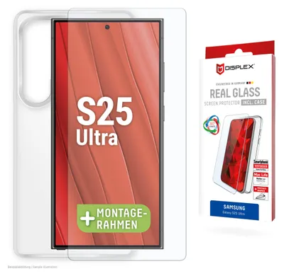 Produktbild von Displex Panzerglas + Schutzhülle für Samsung Galaxy S25 Ultra, Eco-Montagerahmen, kratzer-resistent, Samsung, Galaxy S25 Ultra, Trockene Anwendung, Staubresistent, Schlagfest, Kratzresistent, Schockresistent, Transparent, 1 Stück(e)