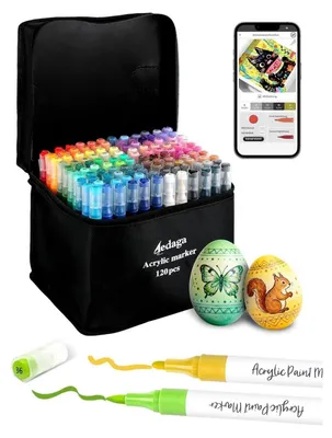 Productafbeelding van Acrylstiftenset, 120 kleuren, dubbele punt, waterbestendig, sneldrogend, met applicatie