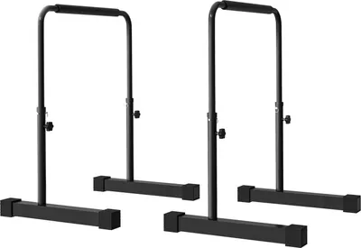 Zdjęcie produktu dla Drążki do dipów Zestaw 2 antypoślizgowych stanowisk do dipów 80-100 cm Paraletki fitness z regulacją wysokości do treningu mięśni i treningu siłowego Stalowa czarna