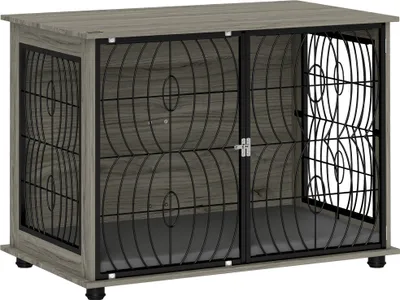 Produktbild von Hundekäfig für Zuhause, Hundehütte, Indoor Haustierkäfig mit Kissen, Hundehaus mit Fenster, Hundebox für große Hunde, Grau, 100 x 60 x 73,5 cm, 100,00 cm, 60,00 cm, 73,50 cm