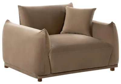 Produktbild von BELIANI Sessel Braun Samt Gepolstert mit Armlehnen 1 Dekokissen Tiefe Sitzfläche Niedrige Holzbeine Modernes Design Samtsessel Polstersessel