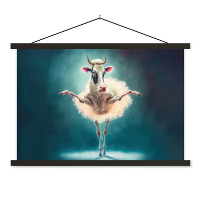 Produktbild von MuchoWow® Textilposter Kuh - Rock - Ballett - Tiere - Porträt - Kinder 120x80 cm mit schwarzem Rahmen - Wanddeko