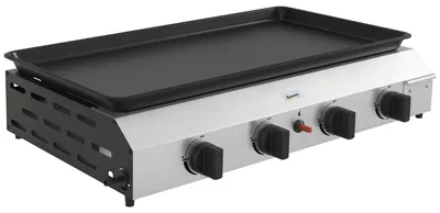 Produktbild von Gas Plancha Grill 4-Brenner 9.6kW Edelstahl Emailliert 73x34cm Tischgasgrill Mobil mit Fettauffangschale Grillplatte für Camping & Garten Silber