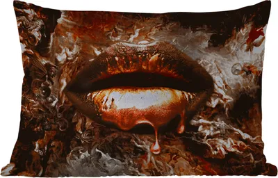Produktbild von MuchoWow® Outdoor Kissen - Gold - Lippen - Kunst - Gold - Luxus - Abstrakt - 60x40 cm - Wetterfest - Lounge Kissen - Zierkissen - Kissen für Innenräume