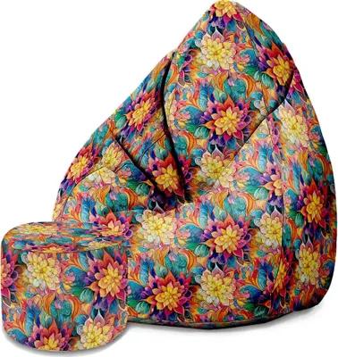 Obrázok produktu pre Dreamroots Bean Bag 80x80x120cm Beanbag s opierkou a stoličkou a poťahom Sedací vankúš Podlahový chladiaci vak Floral Geometric Pettern