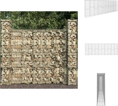 Produktbild von vidaXL Gabionenwand mit Abdeckung Verzinkter Stahl 600 x 50 x 200 cm -  Zaunfelder
