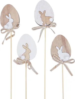 Produktbild von Osterdeko Holz Blumenstecker Ei Hase Natur 5x7cm 12er Set, 12 Stück