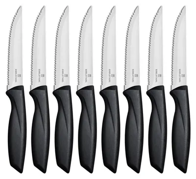 Produktbild von Profi Steakmesser Set 8-teilig, Edelstahl, Wellenschliff, Spülmaschinenfest, Silber