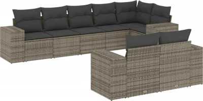 Produktbild von vidaXL 8-tlg. Garten-Sofagarnitur mit Kissen Grau Poly Rattan