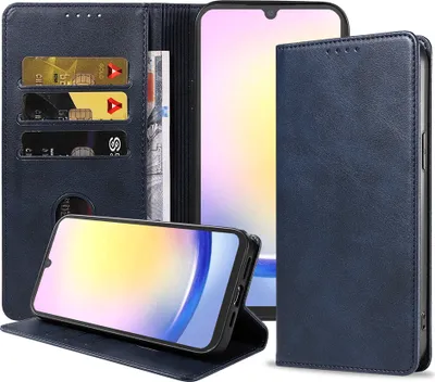 Image de Smartphonica Etui pour téléphone portable Samsung Galaxy A25 en simili cuir avec fermoir magnétique et porte-cartes Bibliothèque avec rabat - Bleu