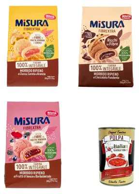 Produktbild von Testpaket Misura Frollino Integrale Fibrextra Vollkorn Kekse Shortbread, 100% Vollkornmehl 3x 260 g + Italian Gourmet polpa 400g