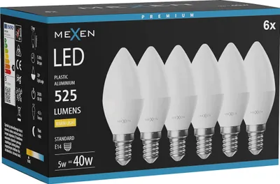 Produktbild von Mexen Nova 6x LED-Lampe E14, C37, 5W, Warm - 3000K, 525 lm - L102-E14-0530-01x06